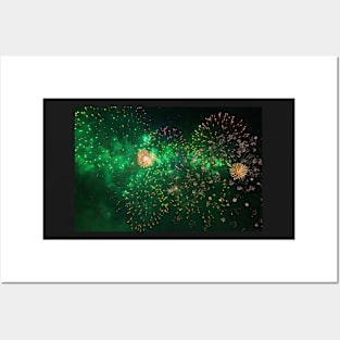 Green Fireworks Against Dark Sky Posters and Art